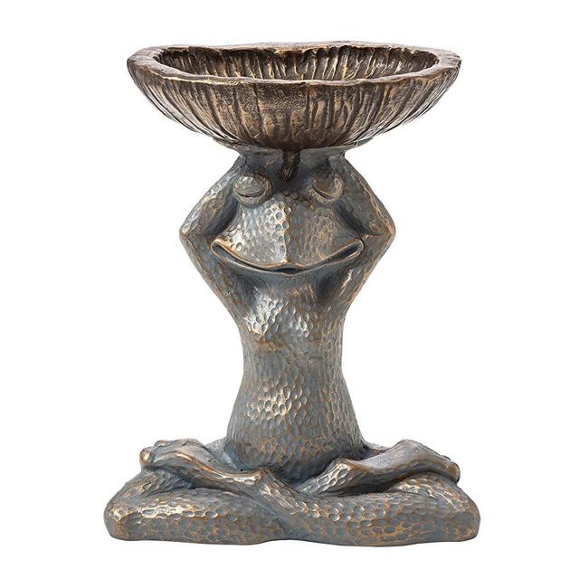 Glitzhome JK85279 Yoga Frog with Birdbath Statue Lawn Garden Sculpture Outdoor Decor, 17.75" H