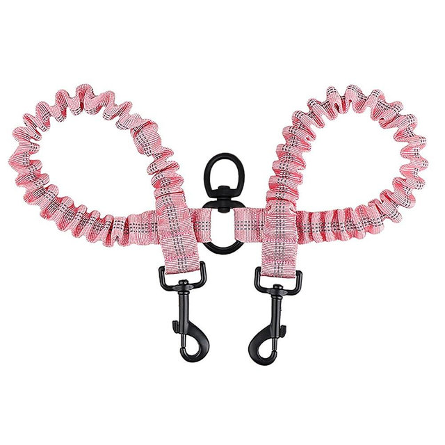 BAOBOTE Pet Double Dog Leash, Shock Absorbing Reflective Bungee Lead Walk 2 Dogs with Ease, 360° Swivel No Tangle Double Dog Walking & Training Leash, Dual Dog Leashs for 6-120lbs Dogs (Pink)