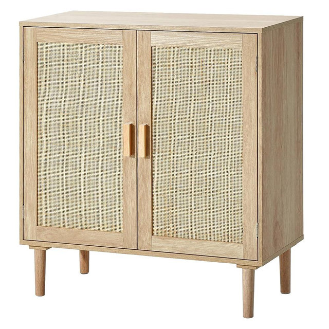 VEVOR Rattan Cabinet, Buffet Cabinet with 2 Magnetic Doors and Adjustable Shelves, Sideboard Buffet for Hallway, Entryway, Living Room, or Kitchen, Natural