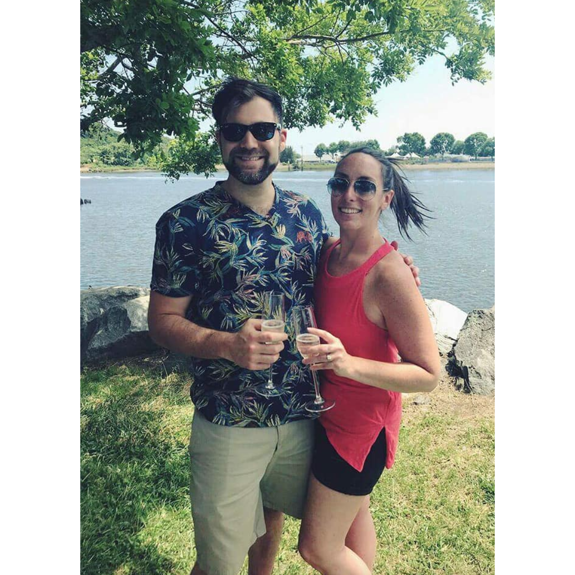 Toasting, post proposal.; India Point Park, Providence, RI 2018