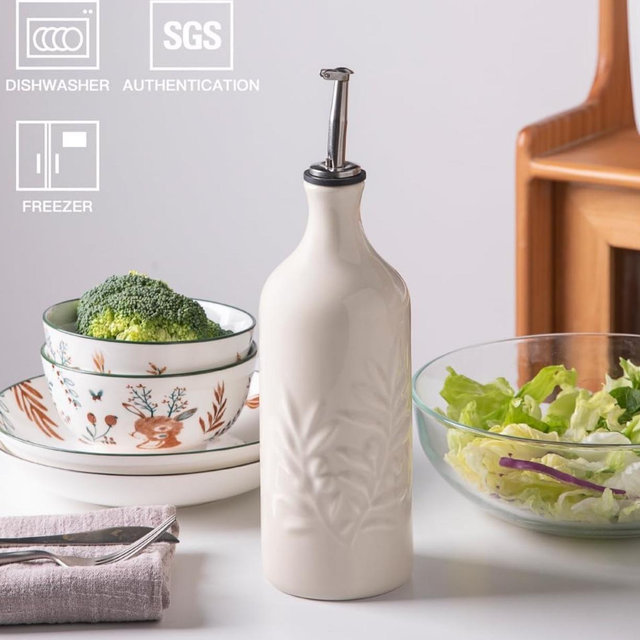 Ceramic Olive Oil Dispenser Bottle (Beige)