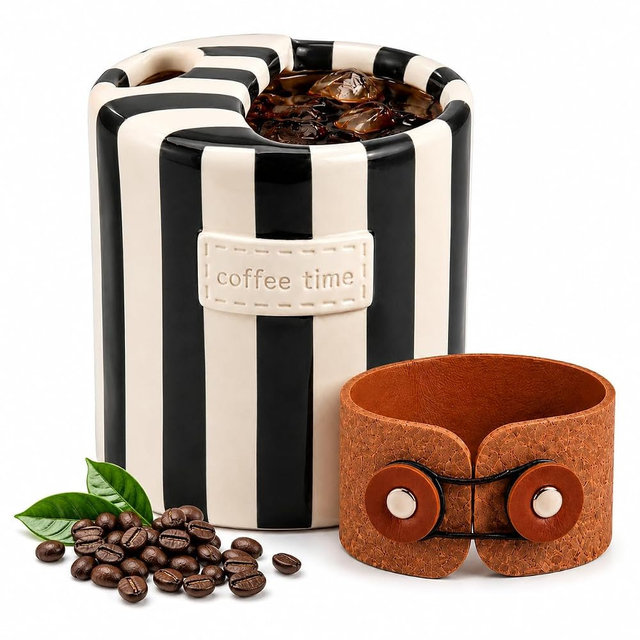 Shelprojsu 10oz Ceramic Travel Coffee Mug,Ceramic Mug with Sip hole Hand Painted Coffee Mugs with Sleeve Cup,Can Work as a Gift Ideal for Coffee Lovers (Black)