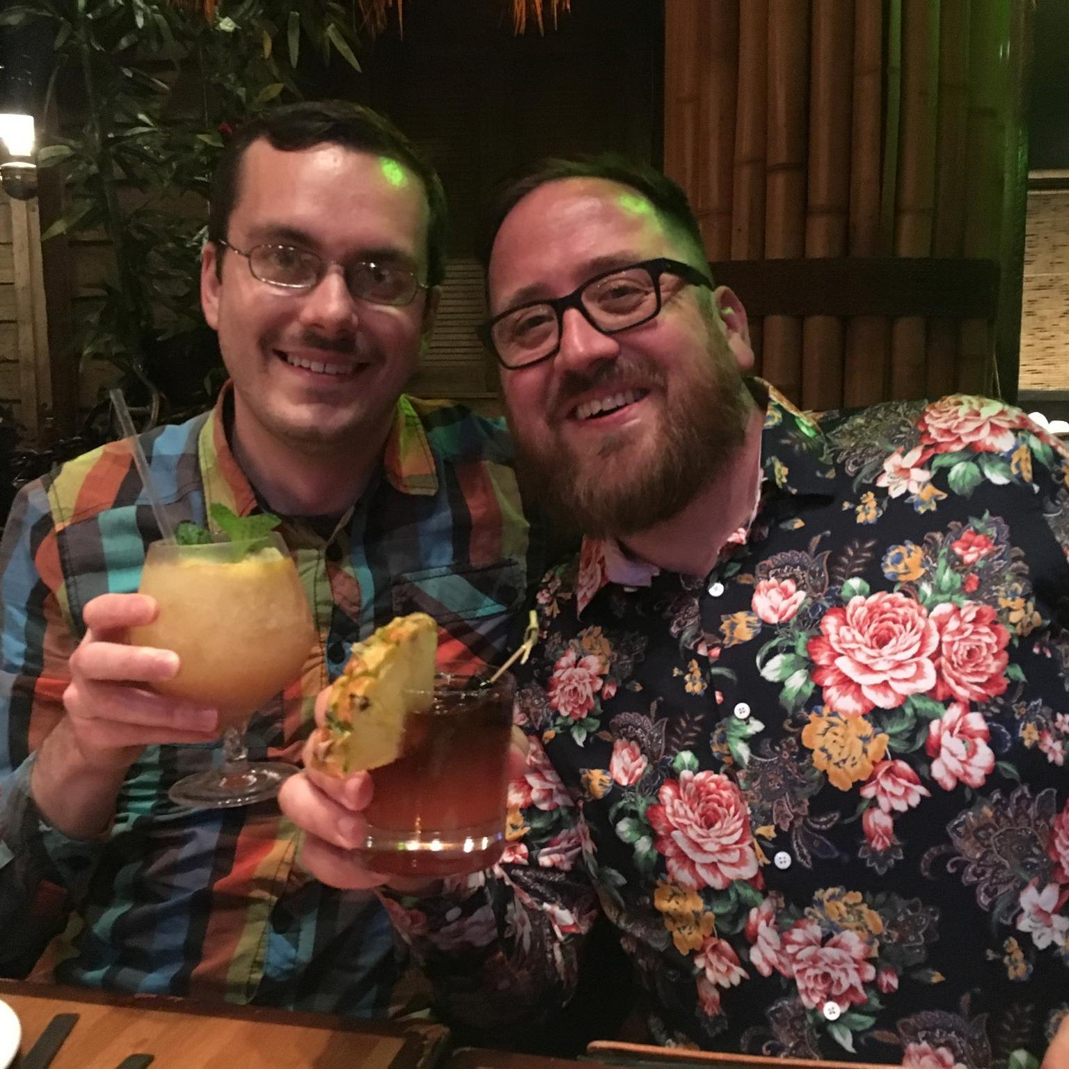 Us celebrating with our board game gang at a Tiki bar in SF