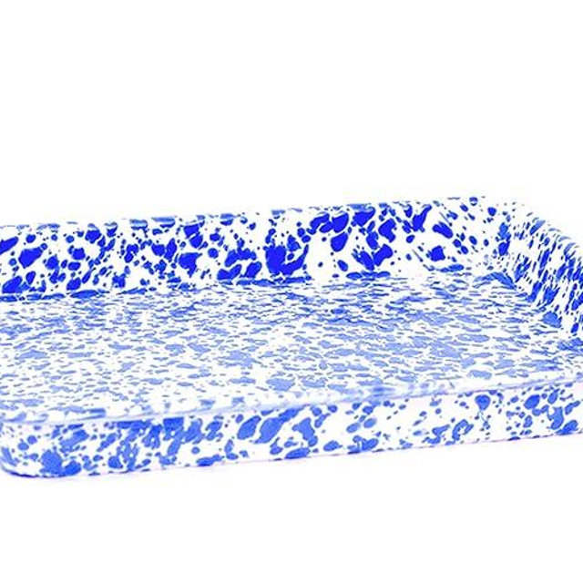 Enamelware Small Rectangular Tray, 11.25 x 9 inches, Blue/White Splatter (Single)