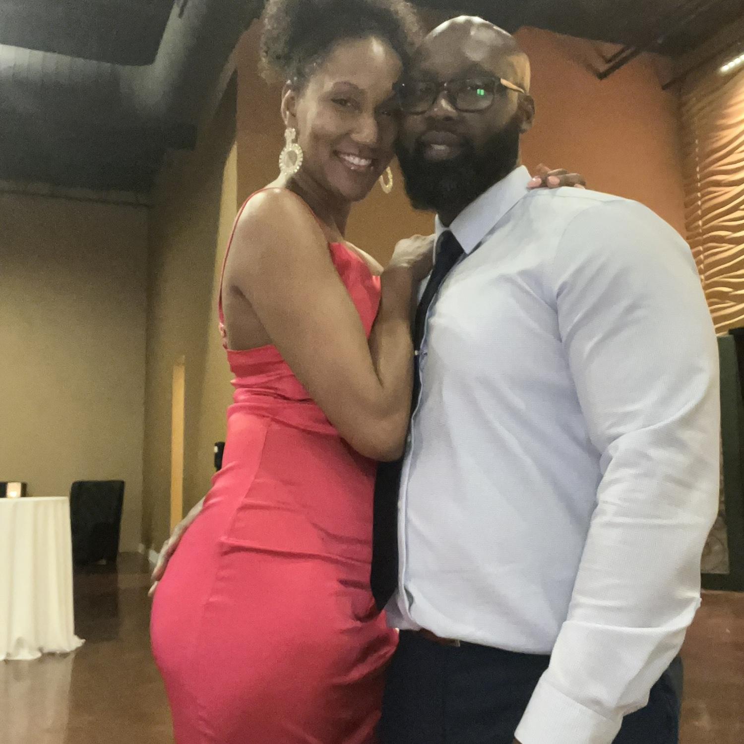 At a friend’s wedding…and now about to be forever each other’s “plus one”