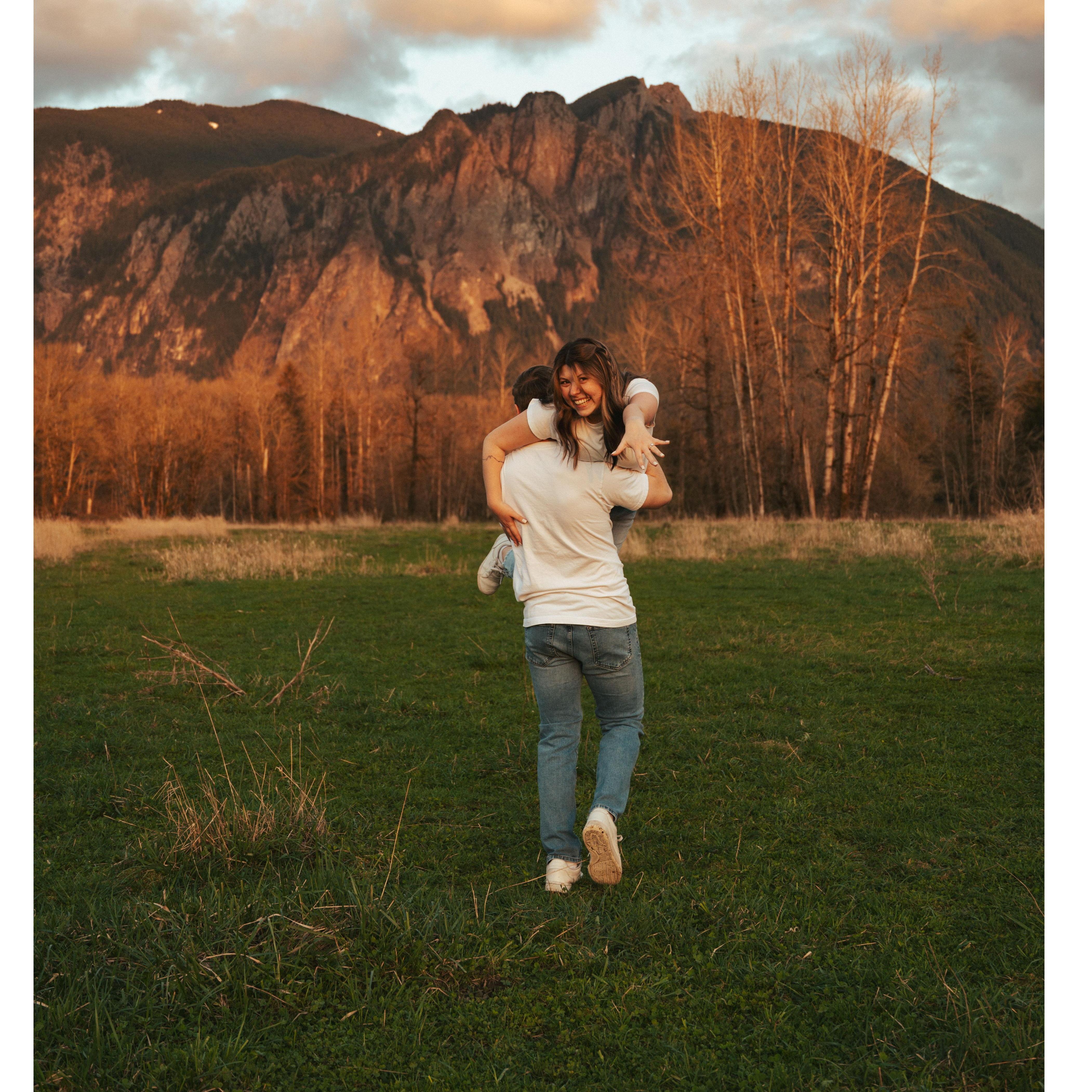 We took our engagement photos at Snoqualmie Falls where we had our first date!