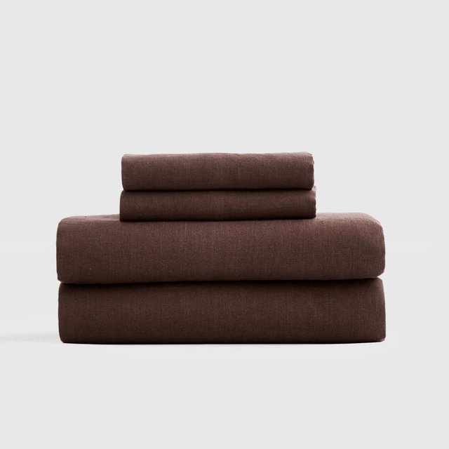 Queen Size European Linen Sheet Set - Espresso