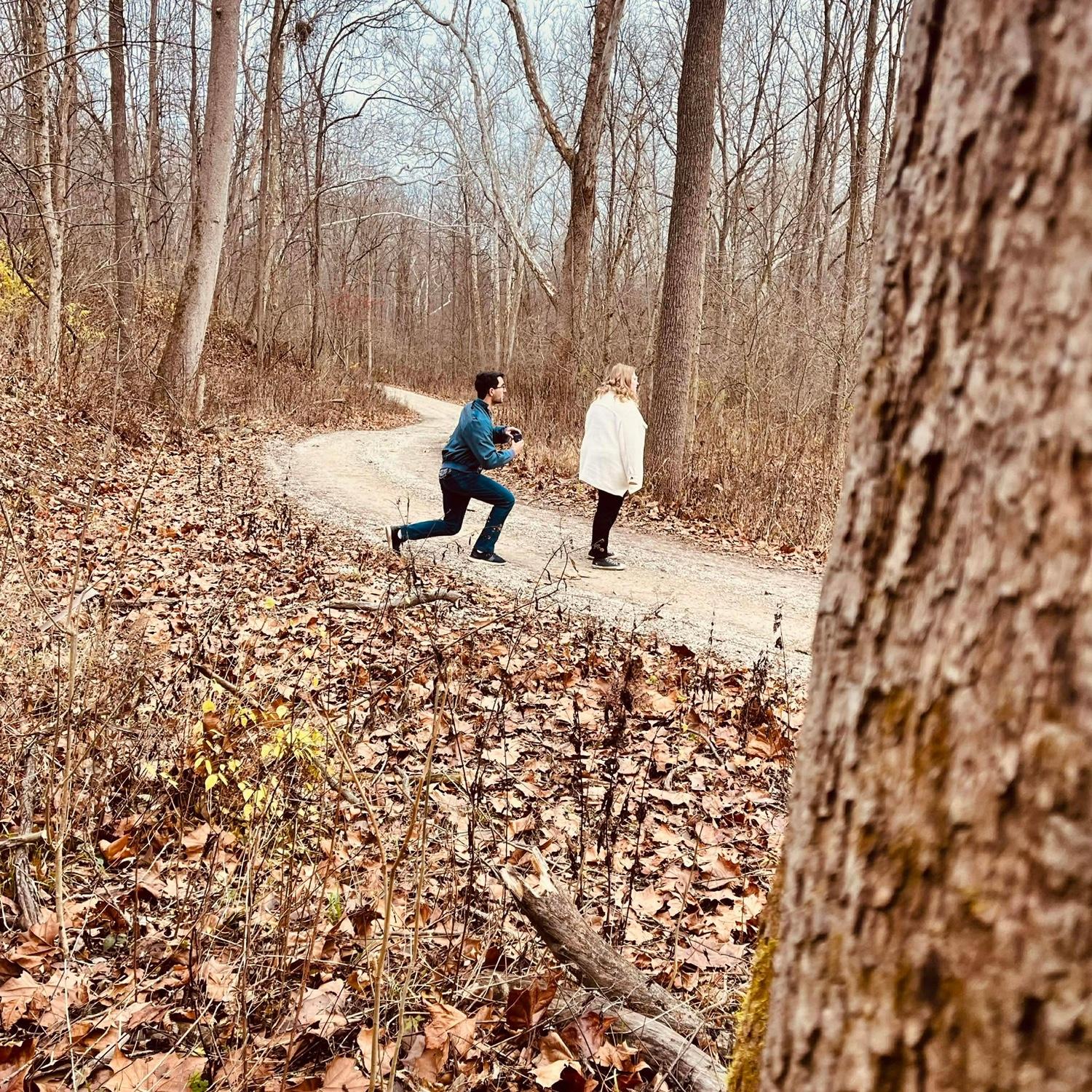 Emma…still looking for the non-existent bird 🐦 as Jonathan gets down on one knee 💍