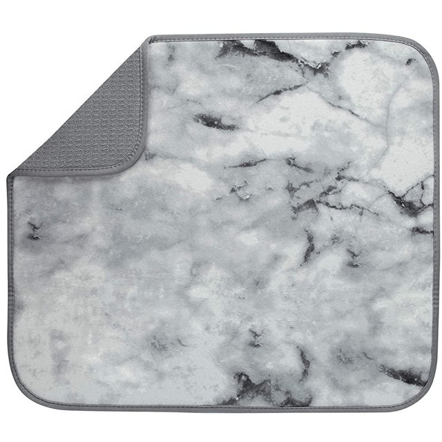 S&T INC. Absorbent, Reversible Microfiber Dish Drying Mat for Kitchen, 16 Inch x 18 Inch, Marble