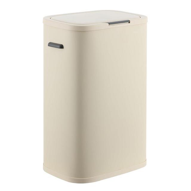 happimess HPM1017D Tammi Kitchen 14.5-Gallon Slim Metal Push Button Trash Can, Fingerprint Resistant, Modern, Minimalistic for Home, Kitchen, Laundry Room, Office, Bedroom, Bathroom, Limestone Beige