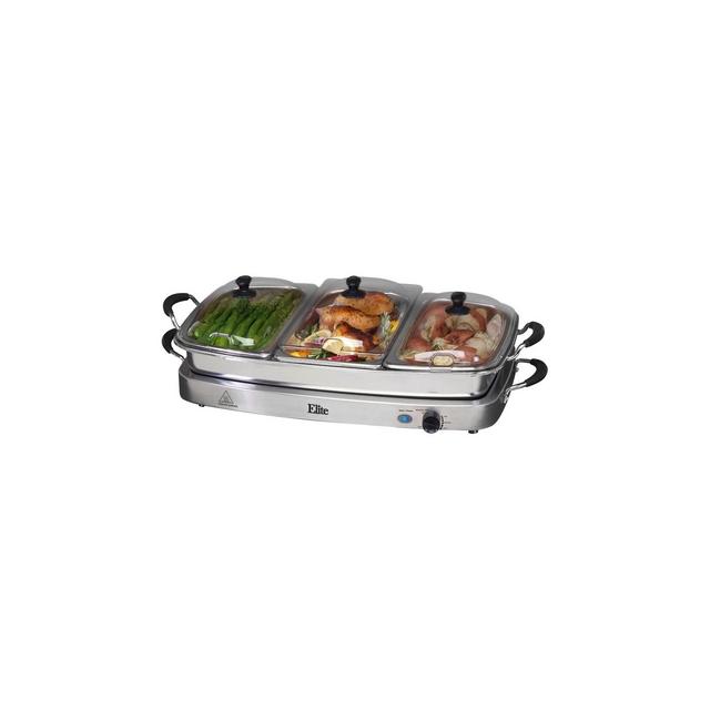 Elite Platinum Stainless Steel Deluxe 3 x 2.5-Quart Electric Buffet Server