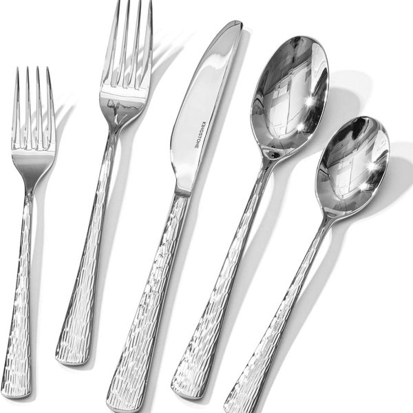 Amazon.com | KINGSTONE Hammered Silverware Set, Flatware Set, 18/10 Stainless Steel Premium Cutlery with Unique Ripple Handles Design Mirror Polished - Dishwasher Safe (60-Piece): Flatware Sets