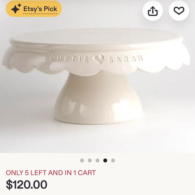 Personalized Ceramic Cake Stand, Commemorative Birthday Anniversary Heirloom Gift - M 20 cm : 8 inches, Cream