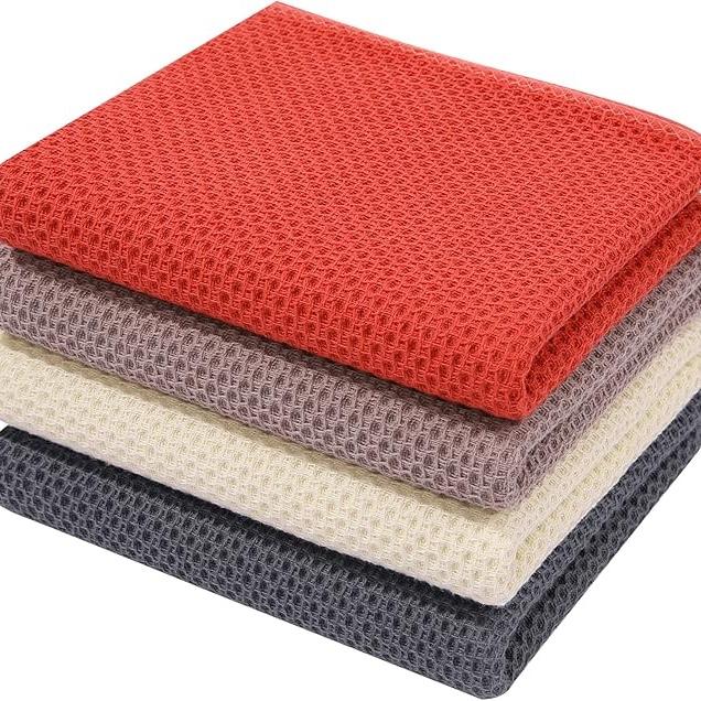 Homaxy 100% Cotton Waffle Weave Kitchen Dish Towels, Ultra Soft Absorbent Quick Drying Cleaning Towel, 13 x 28 Inches, 4-Pack, Multicolor