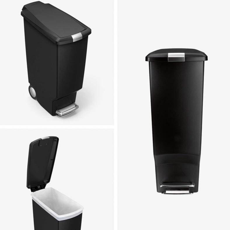 simplehuman 40 Liter / 10.6 Gallon Slim Kitchen Step Trash Can With Secure Slide Lock, Black Plastic