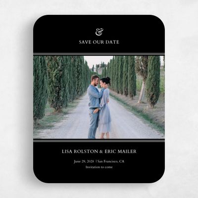 Black Rounded Wedding Save the Date - Verona Portrait
