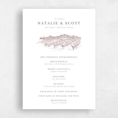 Wine, Brown Wedding Program - Fico
