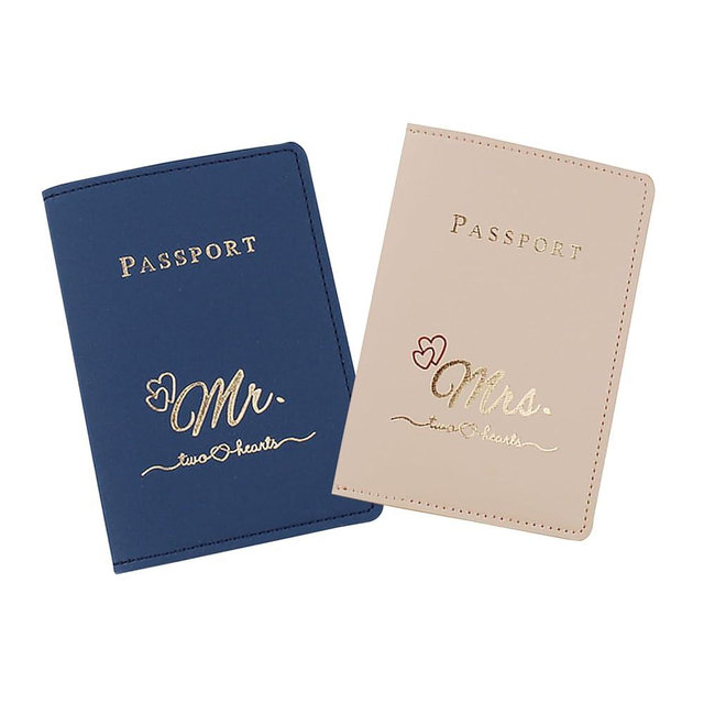 Snogisa Mr and mrs passport covers and luggage tags gift set，Slim Waterproof Passport Case,couple passport holder for honeymoon