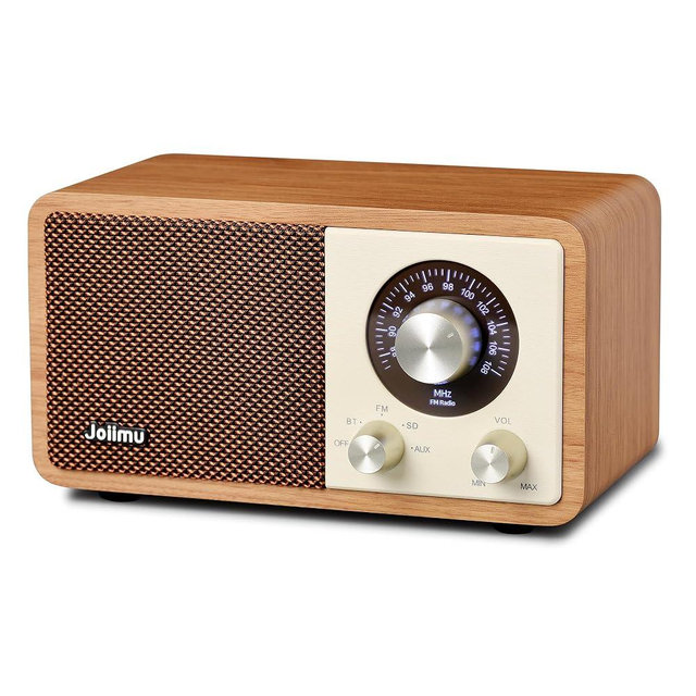 Joiimu Vintage FM Radio Bluetooth Speaker with Rechargeable Battery,Small Desk HD Radio for Home Office Kitchen Decor