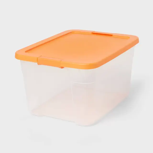 66qt Latching Clear Storage Bin with Lid Orange - Brightroom™