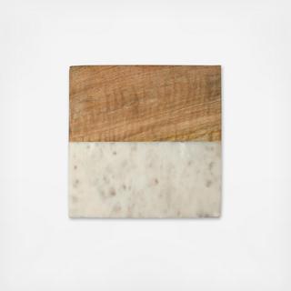 Marble & Acacia Wood Coaster, Set of 4