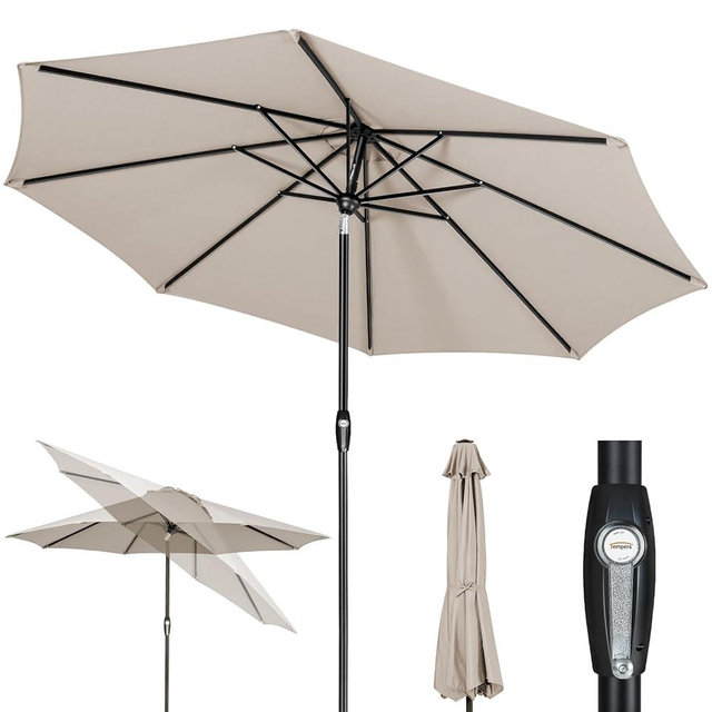 Tempera Patio Market Outdoor Table Umbrella with Auto Tilt and Crank, Large Sun Umbrella with Sturdy Pole & Fade Resistant Canopy, Easy to Set