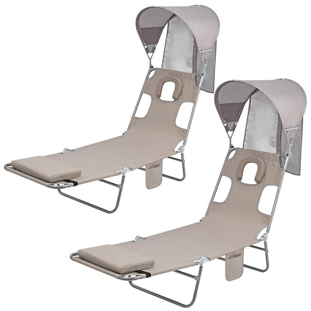 Backpack Beach Tanning Chair with Canopy Sun Shade & Face Hole, 6 Position Folding Lounge Sun Chair for Adults Outside Reading Sunbathing Poolside Camping Lawn, UPF 50+, 2 Pack, Patent Design