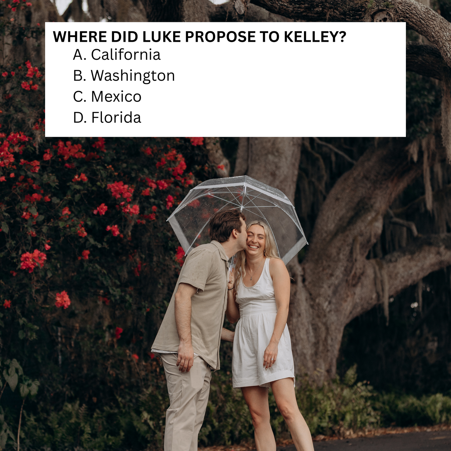 D. Luke flew to Florida as a surprise to propose while Kelley and her brothers were surprising their mom for Mother's Day