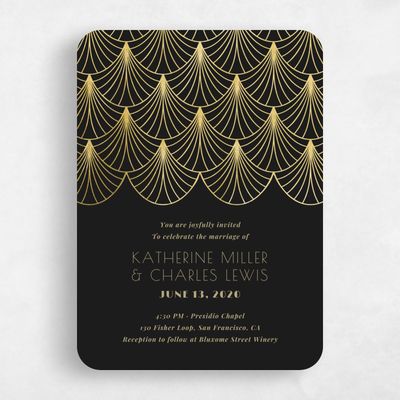 Black Rounded Wedding Invitation - Baker Fan Foil