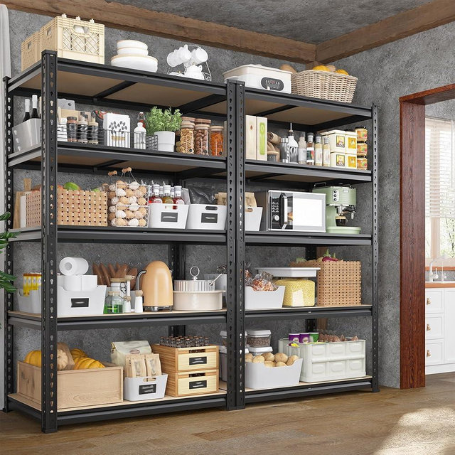 DurayLoly Set of 2 Storage Shelves 27.7"W Metal Shelving 2010LBS Garage Shelving Heavy Duty Garage Shelves Adjustable 5 Tier Metal Shelf for Pantry Kitchen Closet Basement Warehouse 11.9"D×27.7"W×60"H