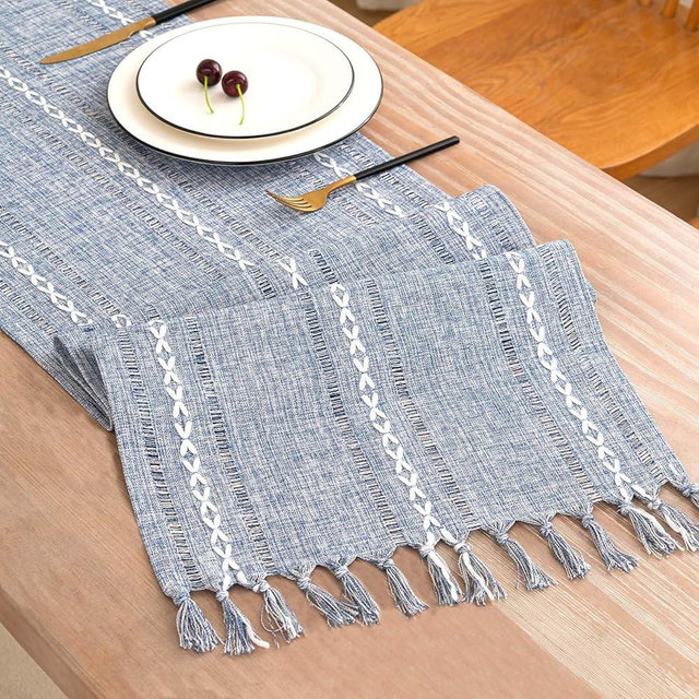 Table Runner, Rustic Farmhouse Linen Waterproof Table Runners for Holiday Party, Dresser Decor and Dining Room Decorations-Blue-14 x72, 4-6 Seats