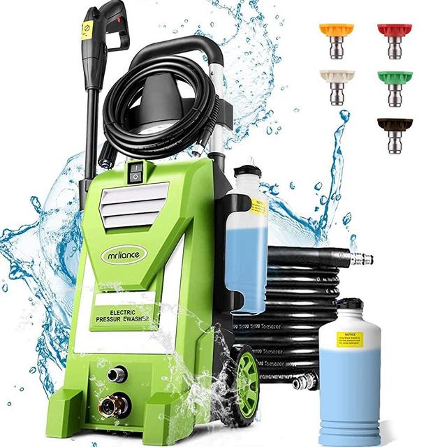 Power Washer mrliance Electric Pressure Washer 1.9 GPM High Pressure Power Washer with 5 Spray Tips Soap Bottle for Fences Patios Driveways Cleaning(Green)