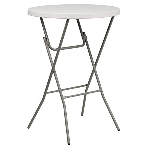 Flash Furniture 32RD Plastic Fold Table, 32" Round Bar Height, Granite White