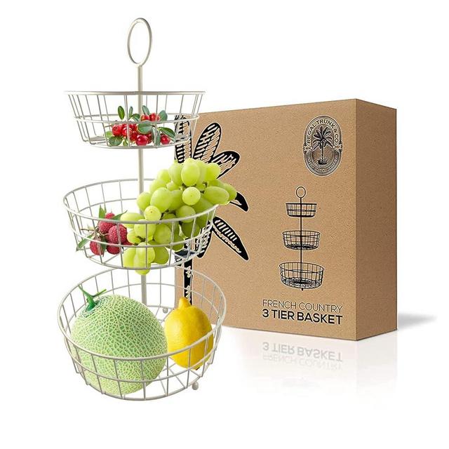 3 Tier Fruit Basket Regal trunk & Co, Elegant French Country Wire Baskets, Three Tiered Wire Basket Stand for Vegetables, Bread & More for Countertop or Hanging, Christmas or Birthday Present