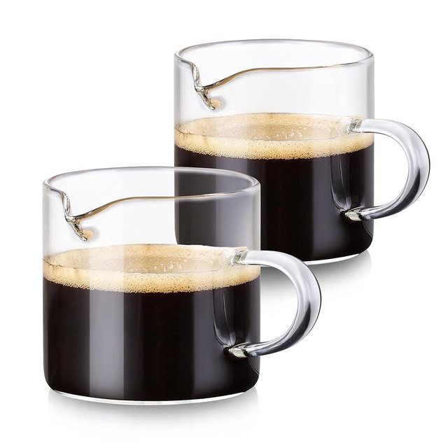 Espresso Cups, Glass Coffee Espresso Cups with Pour Spout, 4.3 oz, Clear, Set of 2 (Set of 4)