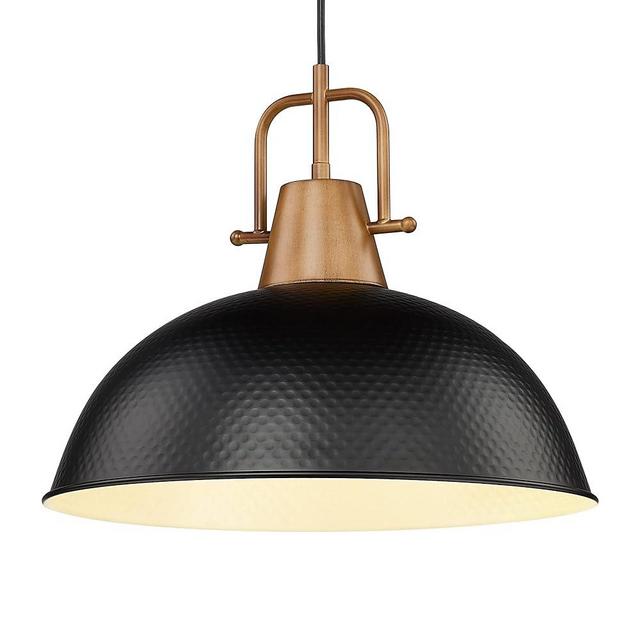 Emliviar Large Ceiling Hanging Light Fixture 16 Inch, Farmhouse Industrial Hammered Dome Pendant Light, Metal Dome Shade in Black Finish, GE269MIL-L BK+WD