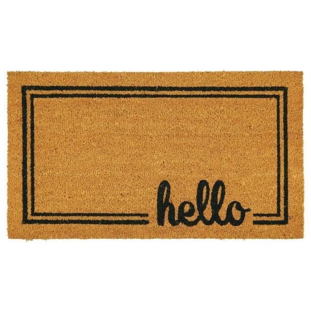 mDesign Rectangular Coir and Rubber Entryway Welcome Doormat with Natural Fibers for Indoor or Outdoor Use - Decorative Border Design - Brown/Black