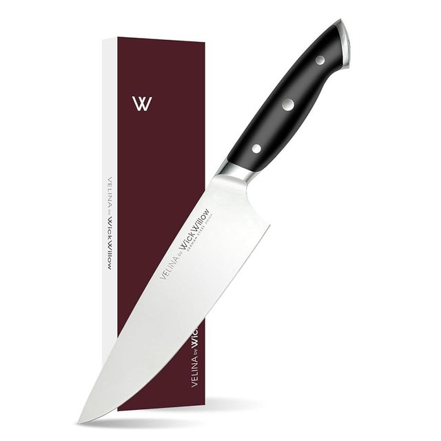 WICKWILLOW 8 inch Chef Knife – German High Carbon Steel, Full Tang Ultra Sharp Blade – All Purpose Kitchen Knife for Meat, Vegetables, Fruits, Gift for Home Chefs