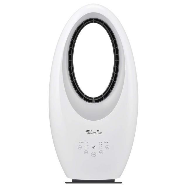 LivePure LP1500FAN Oscillating Bladeless Vortex Whole Room Fan with Remote, Sleep Timer, Accent Light, Pearl White