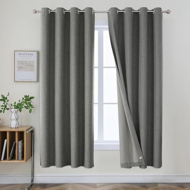 Joydeco Grey Blackout Curtains 72 Inches Long, Gray Short Blackout Curtains 2 Panels Sets for Bedroom Living Room, Room Darkening Curtains Linen Texture Drapes for Windows(52x72 inch, Grey)