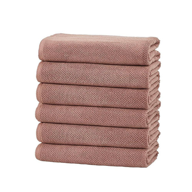 Great Bay Home Pink Hand Towels - 100% Cotton 6 Pack 26x16 Hand Towel Set - Absorbent, Quick-Drying, Durable Towels for Handroom Decor - Low-Twist, Two-Ply Fibers (Desert Rose)