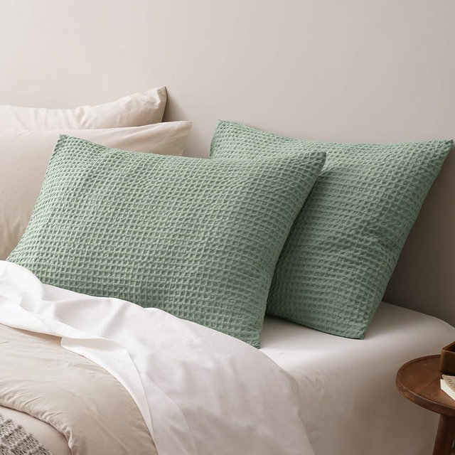 PHF Ultra Soft Waffle Weave Pillowcases Standard Size 20" x 26" 2 Pack, No Insert, Breathable Skin-Friendly Pillow Shams, Decorative Waffle Weave Pillow Case Covers, Sage Green