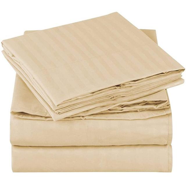 Mellanni Striped Bed Sheet Set - Brushed Microfiber 1800 Bedding - Wrinkle, Fade, Stain Resistant - 4 Piece (King, Beige)