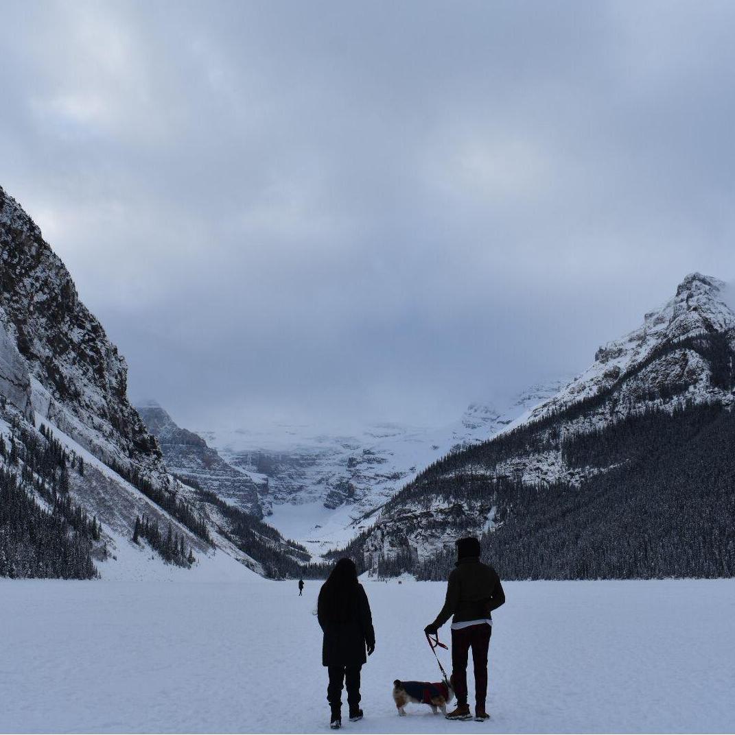 2023: Walking over the frozen Lake Louise in Canada