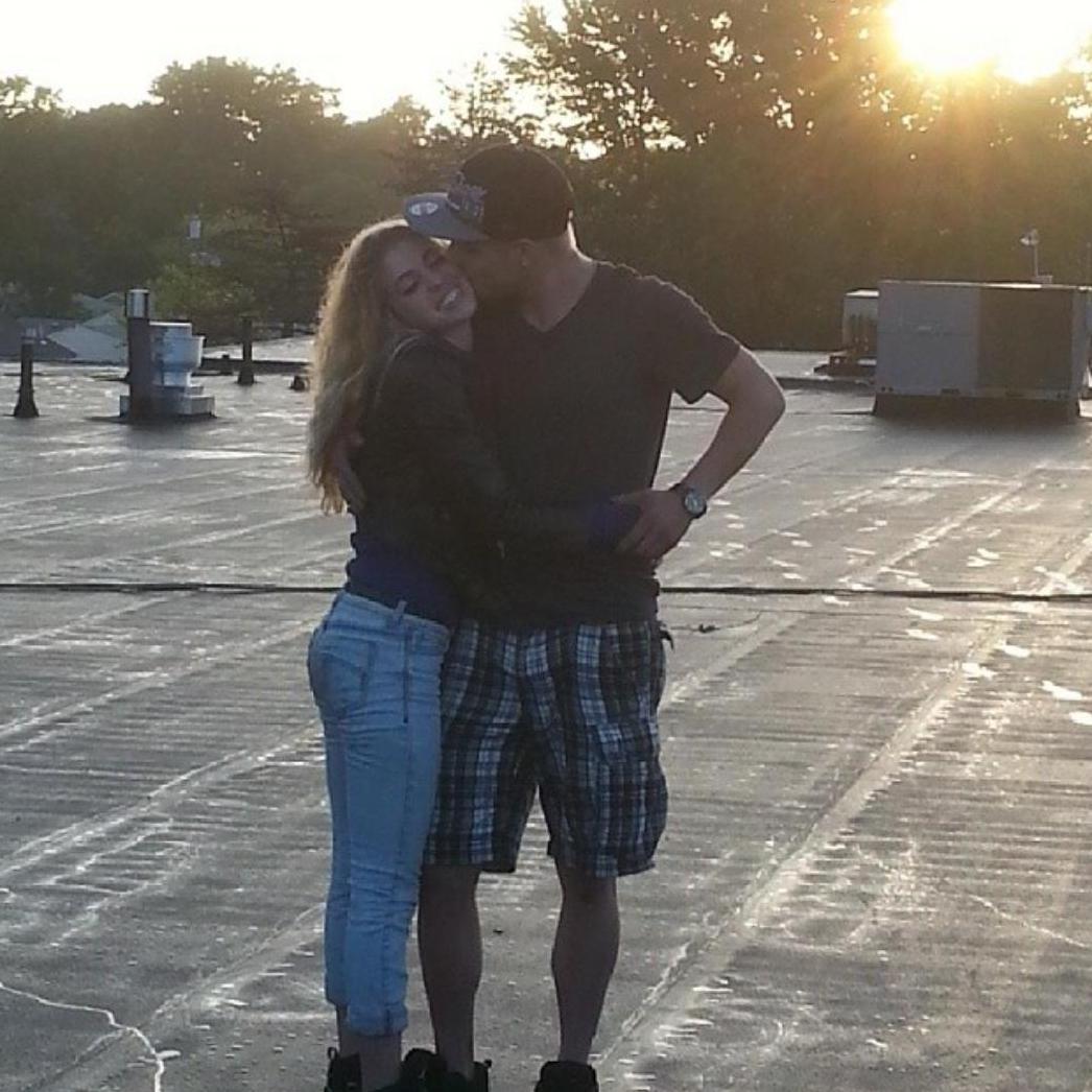 When we first started dating. We climbed up on the roof of Rita's in Edison and watched the sunset.