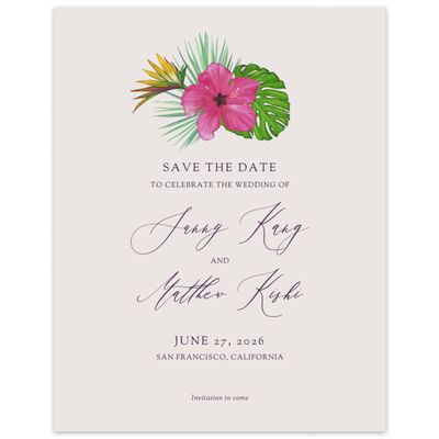 Light Greige, Grey Wedding Digital Save the Date - Kaumana Portrait