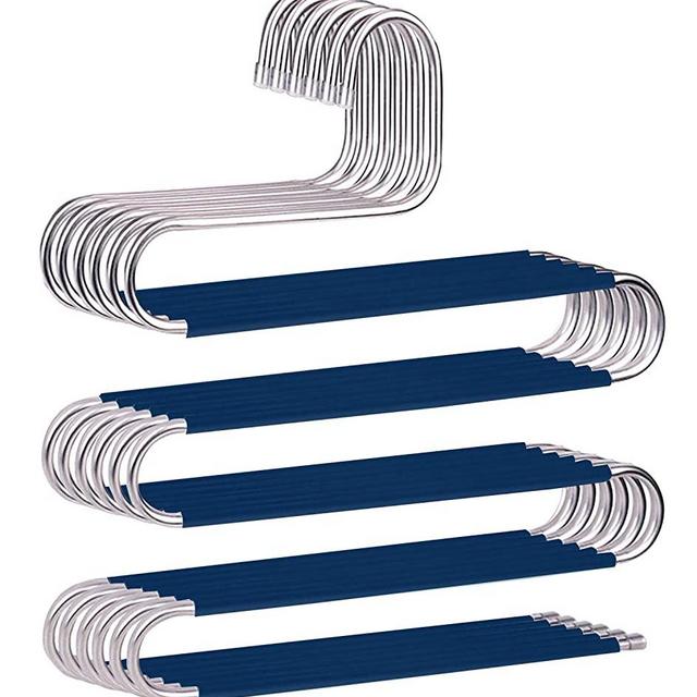 devesanter Pants Hangers Space Save Non-Slip 6 Pack S-Shape Trousers Hangers Stainless Steel Clothes Hangers Closet Storage Organizer for Pants Jeans Scarf Hanging Blue