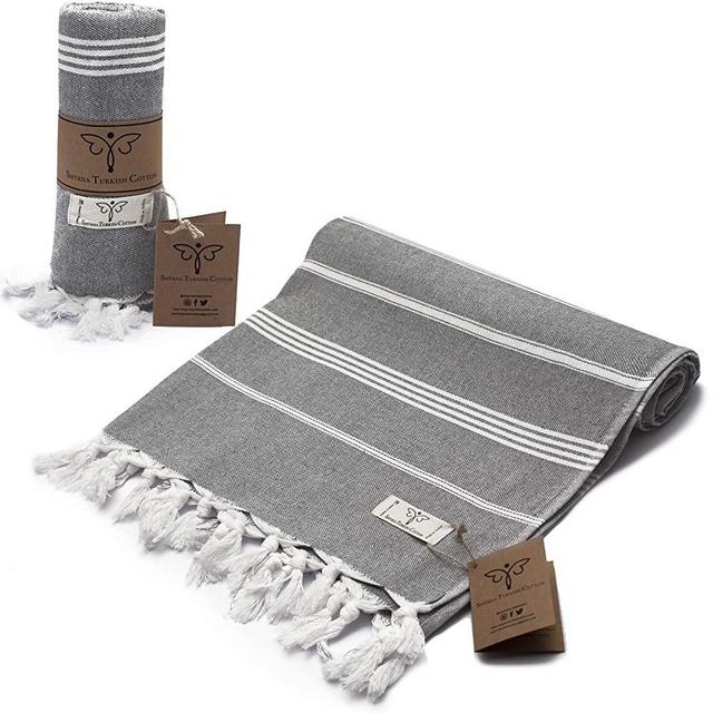 Smyrna Classical Series Original Turkish Beach Towel | 100% Cotton, Prewashed, 37 x 71 Inches | Peshtemal and Turkish Bath Towel for SPA, Beach, Pool, Gym and Bathroom (Dark Gray)