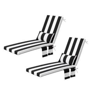 Outdoor Chaise Lounge Cushion Set of 2 with Head Pillow and Side Pockets, Water Repellent & Weather Resistant Patio Recliner Lounge Chair Cushions for Lawn, Pool & Beach (Black Stripe, 72" x 21")