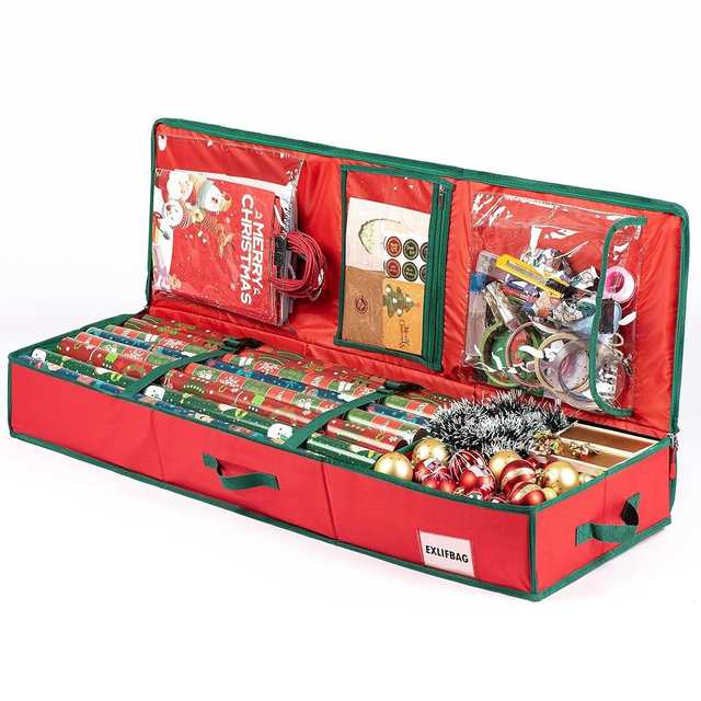 EXLIFBAG Wrapping Paper Organizer Storage for Christmas Gifts Wrapping Pape, Fits Ribbon, Ornaments, Holiday Accessories, 40"